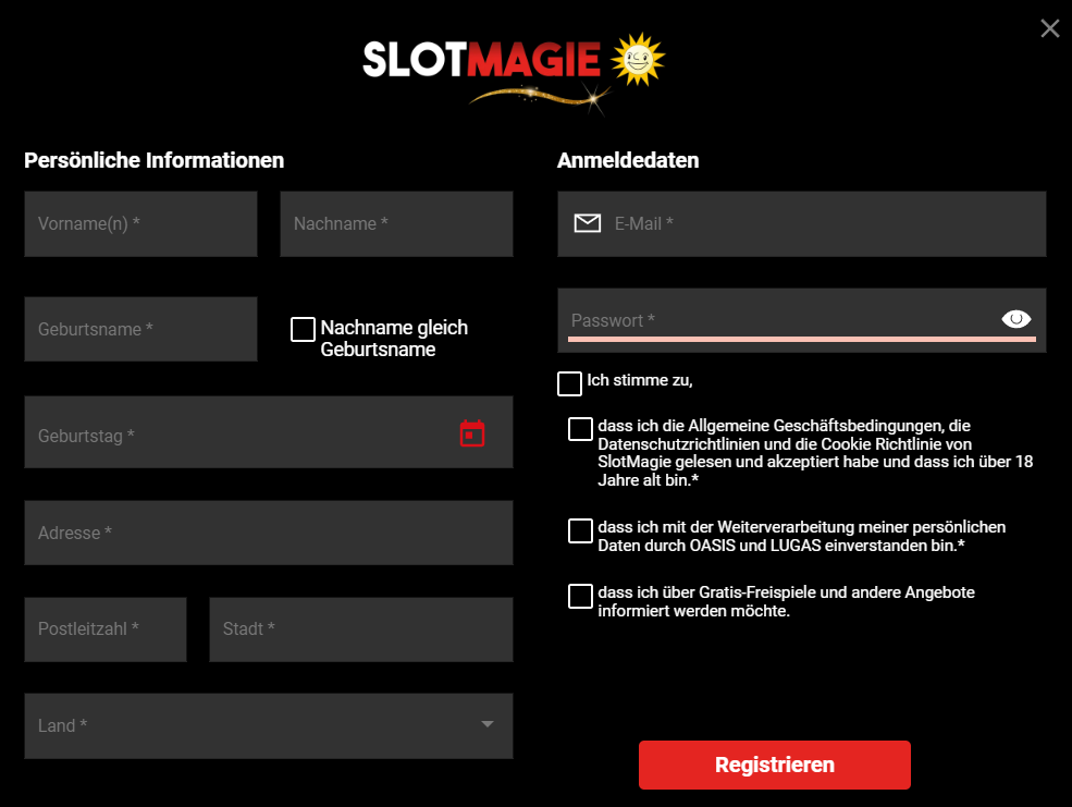 Anmeldung bei SlotMagie Registrierung